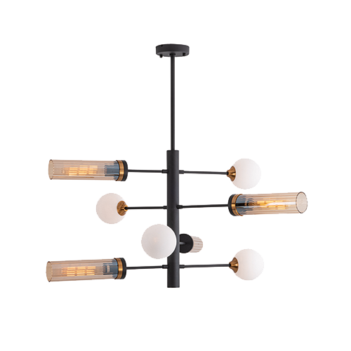 PENDANT LIGHT  4XG9& 4XE27 OPAL GLASS  BLACK - ANTIQUE BRASS